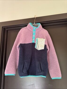 Andy & Evan Pink, Navy & Teal Sherpa Pullover with Iridescent Pocket